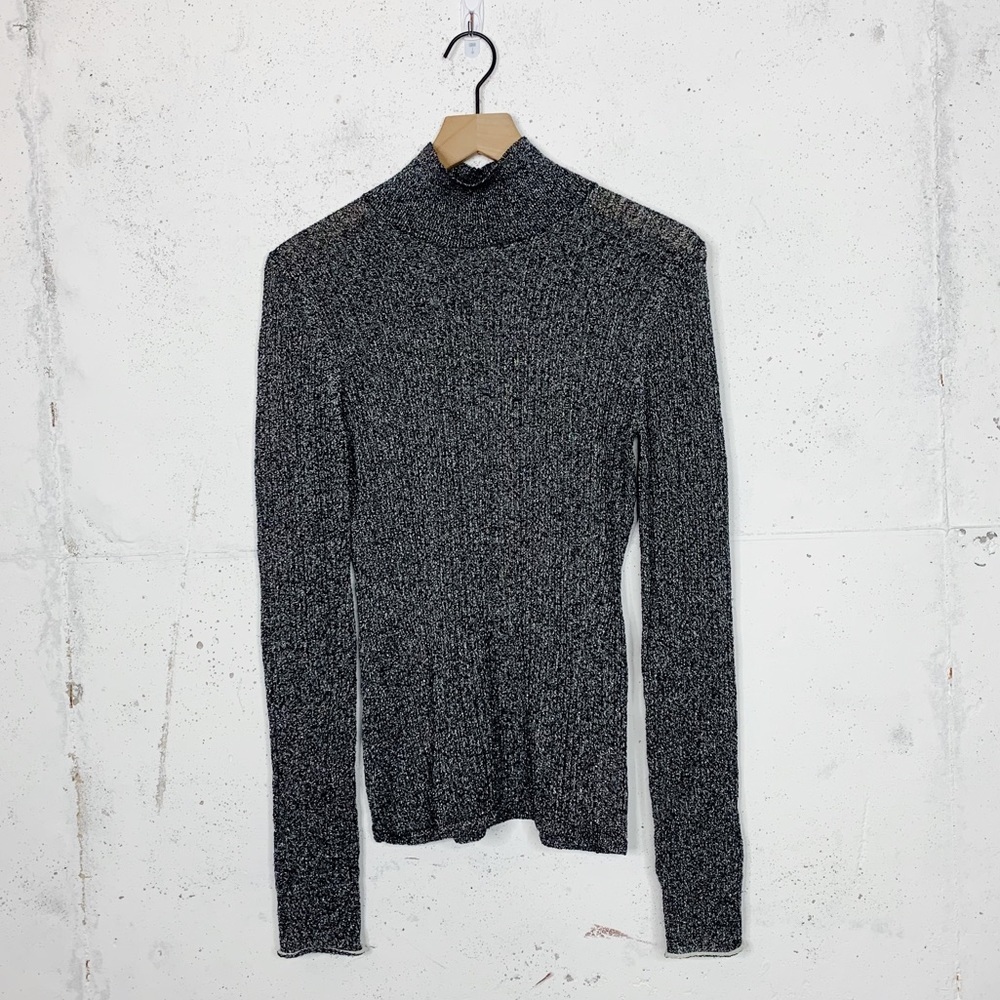 Rag And Bone Lexi Cotton Metallic Ribbed Turtle Neck Sweater Size Medium